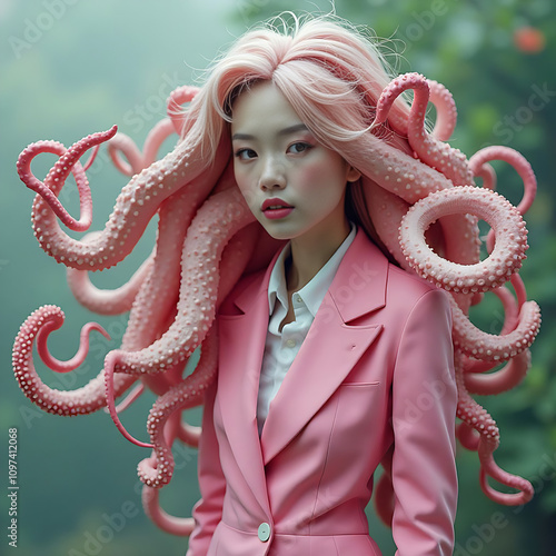 A girl with octopus hair
