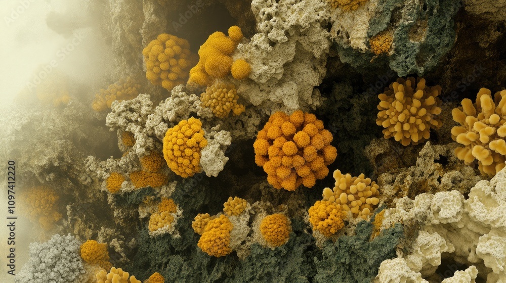 Golden Flower Clusters on a Rock Surface Golden Flower Clusters on a Rock Surface