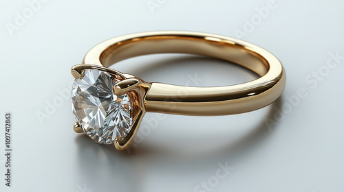 Classic engagement diamond ring with brilliant cut on glossy surface, symbolizing love and commitment. Perfect for proposals and special occasions