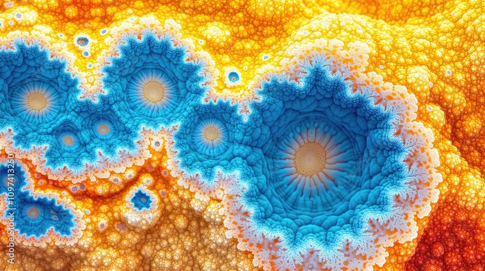 Abstract Fractal Art Blue and Orange Cellular Forms Abstract Fractal Art Blue and Orange Cellular Forms