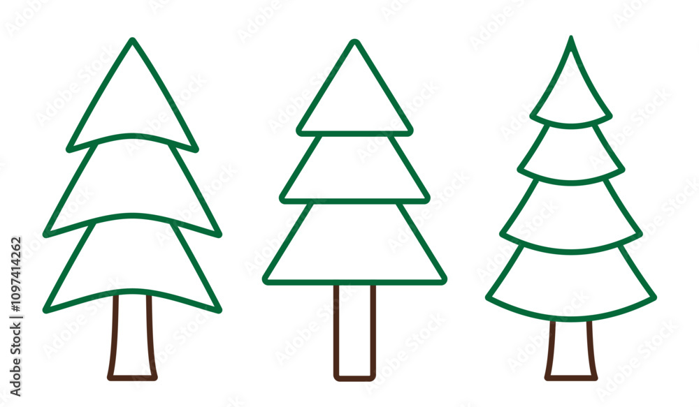 Fototapeta premium Simple Christmas tree icon in black outline