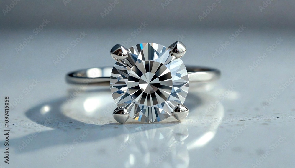 Close-Up of Solitaire Engagement Ring with Diamond Close-Up of Solitaire Engagement Ring with Diamond