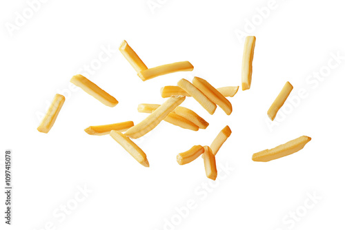 French fries floating on transparent background