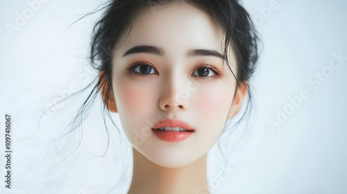 Beautiful young asian woman with clean fresh skin on white background, Face care, Facial treatment, Cosmetology, beauty and spa, Asian women portrait