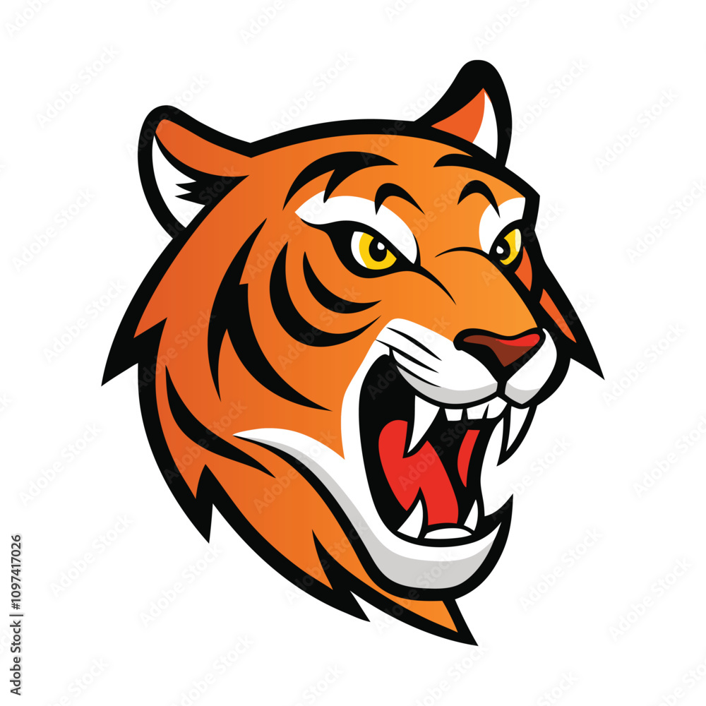 Fototapeta premium A fierce and dynamic tiger attack mascot logo, featuring an aggressive tiger in mid-pounce with sharp claws and intense eyes, symbolizing strength, power, and determination.