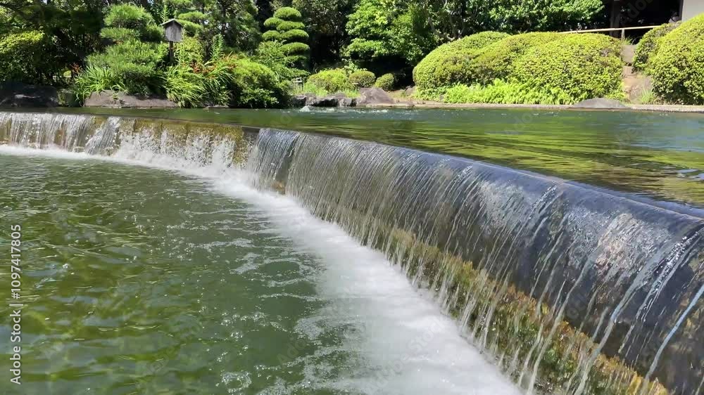 日本庭園 水の流れ 公園 定点映像 日本庭園 水の流れ 公園 定点映像
