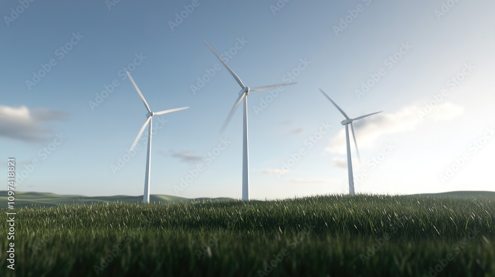 Renewable energy, wind turbines converting natural wind power into electricity, sustainable energy solutions, reducing carbon emissions for a cleaner, eco-friendly future.