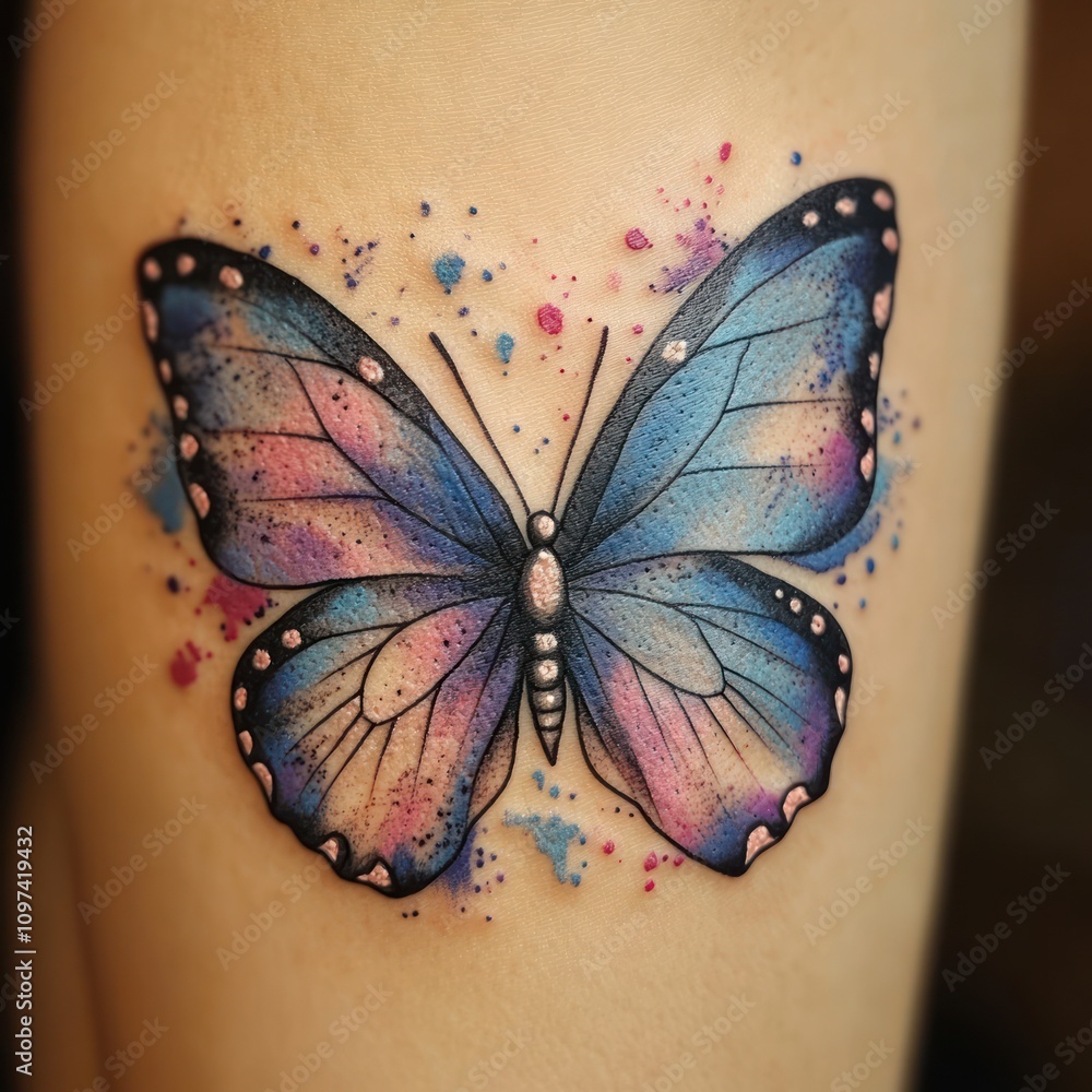 Fototapeta premium Watercolor Butterfly Tattoo Design On Skin