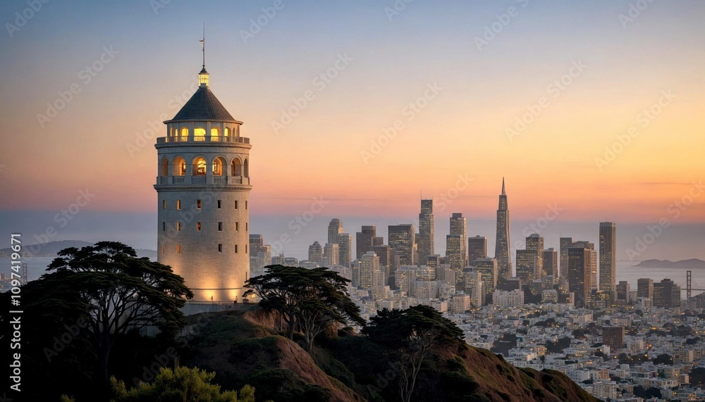 Obraz premium Coit Tower at Dawn, San Francisco Skyline