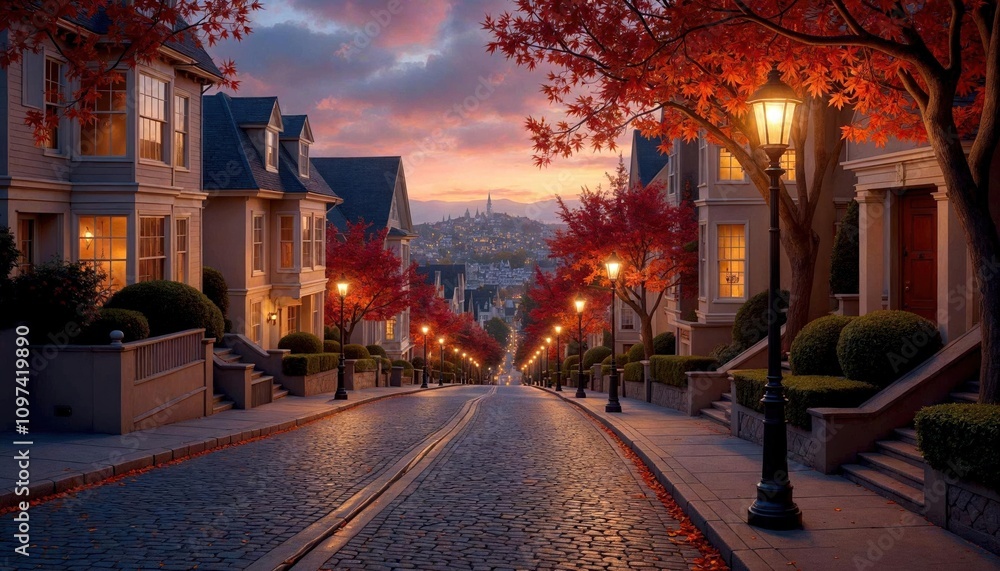 Obraz premium Twilight on Historic Lombard Street
