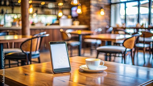 Wallpaper Mural Smartphone left on cafe table, a forgotten device, lost, forgotten, cafe, table, mobile, technology, electronics Torontodigital.ca