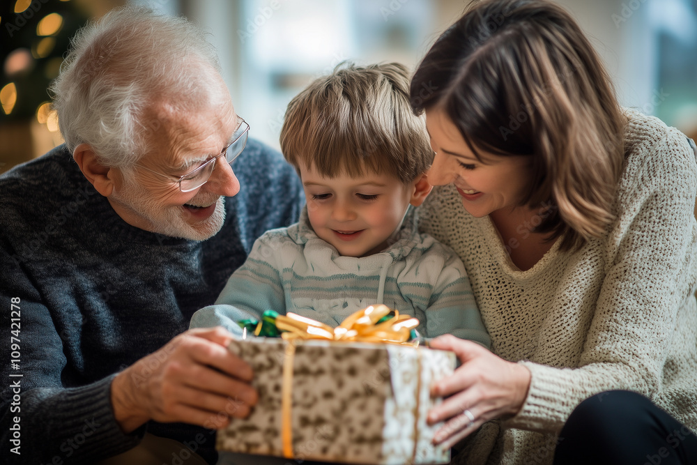 Family Exchanging Gifts on Christmas. Family Exchanging Gifts on Christmas.