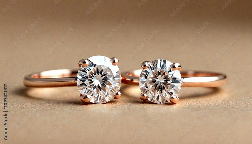 Fototapeta premium Contrasting Diamond Solitaires in Rose Gold