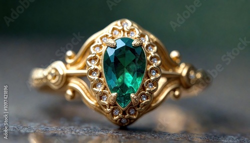 Vintage Emerald Engagement Ring Close-Up photo