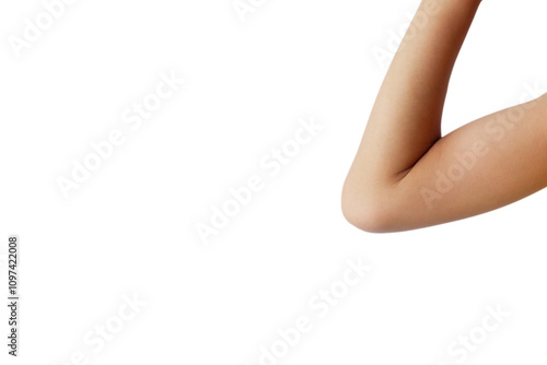 Asian boy's elbow on white background