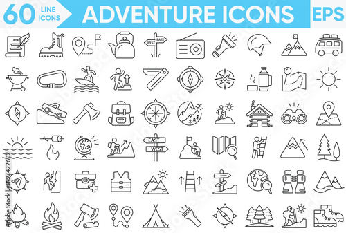 Adventure line icon set. Containing climb, mountains climber and more. Solid vector icons collection.vector and illustrator set.