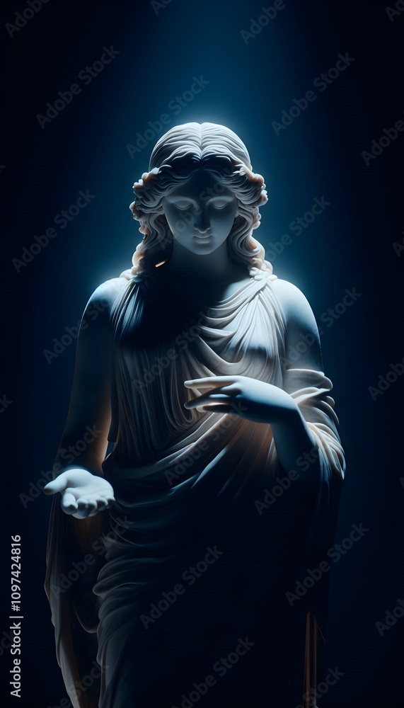 The statue is carved from marble, its surface worn smooth by time and touched by the hands of countless worshippers. It depicts a divine figure, likely a god or goddess from Greek or Roman mythology. The statue is carved from marble, its surface worn smooth by time and touched by the hands of countless worshippers. It depicts a divine figure, likely a god or goddess from Greek or Roman mythology.