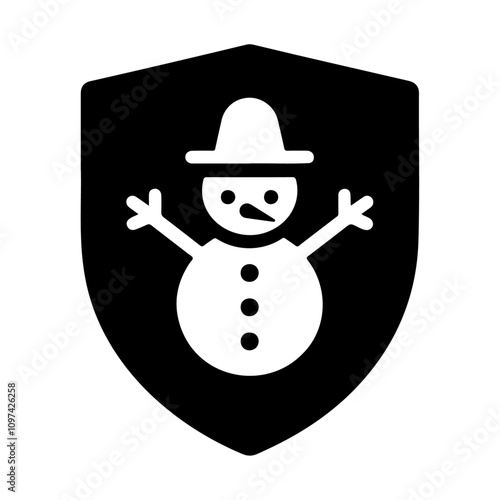 Snowman in a shield black silhouette vector icon design