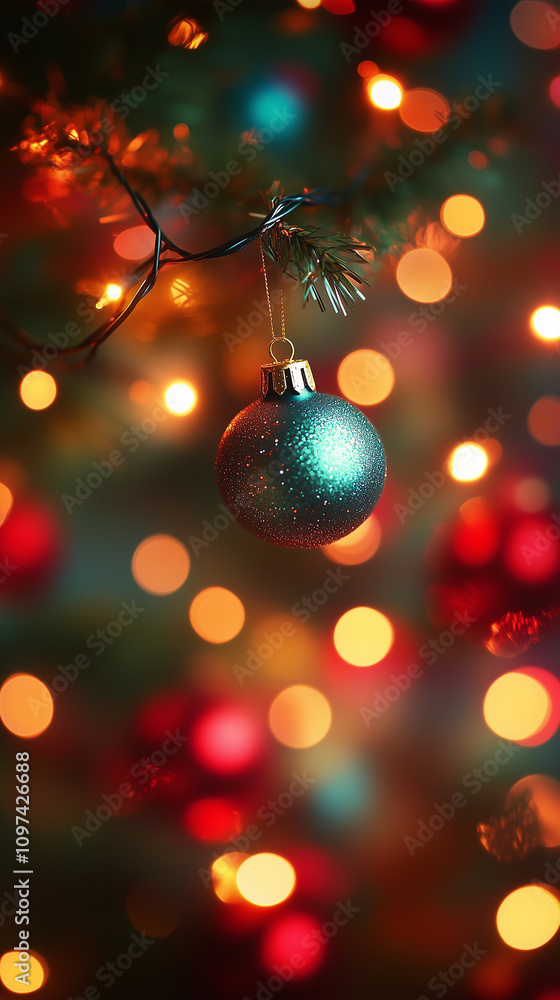 Christmas tree decorations background with bokeh lights Christmas tree decorations background with bokeh lights