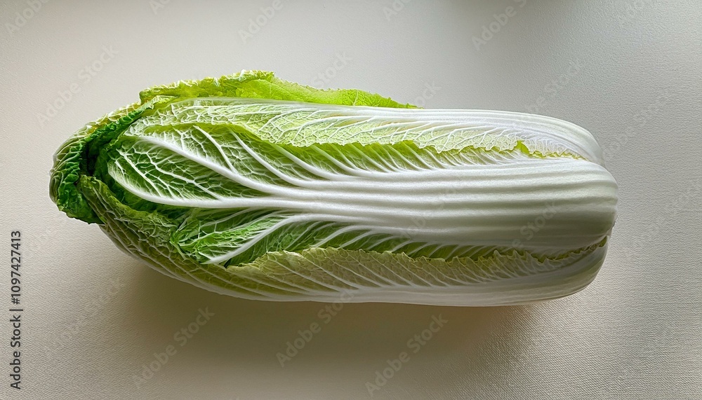 白と緑の鮮やかな白菜が置かれたシンプルな背景

