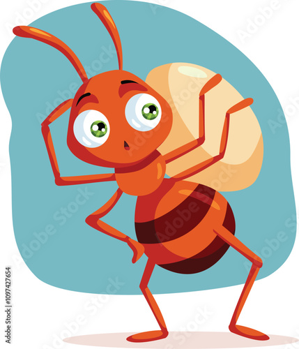 Little Ant Carrying a Grain on its Back Vector Cartoon. Busy snot worker gathering food for the cold season

