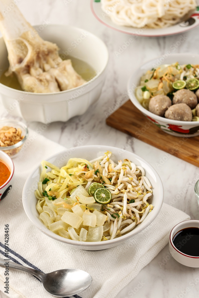Mie Kocok Bandung. Traditional Sundanese Dish of Beef Noodle Soup from Bandung Mie Kocok Bandung. Traditional Sundanese Dish of Beef Noodle Soup from Bandung