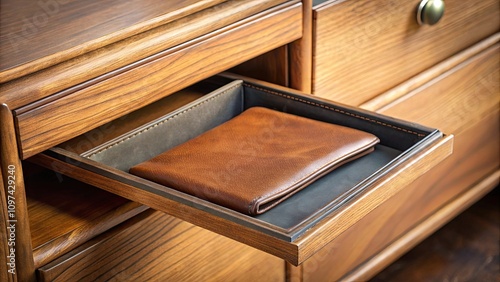 Closeup of a wallet left in an open drawer, wallet, money, cash, finance, leather, savings, organizer, storage photo