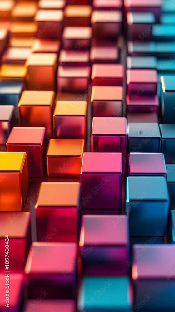 Fototapeta premium Abstract 3D rendering artwork of vibrant color geometric cubes on a grid