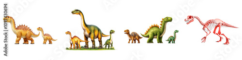 dinosaur on Transparent Background concept. A colorful display of various dinosaur figures, depicting different species and sizes, showcasing their unique shapes and features. photo