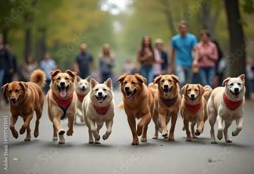 Puppy Parade in the Park. National Mutt Day. Illustration art.