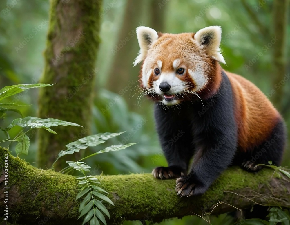 Adorable Red Panda Perched on a Tree Branch.Ailurus fulgens. Adorable Red Panda Perched on a Tree Branch.Ailurus fulgens.