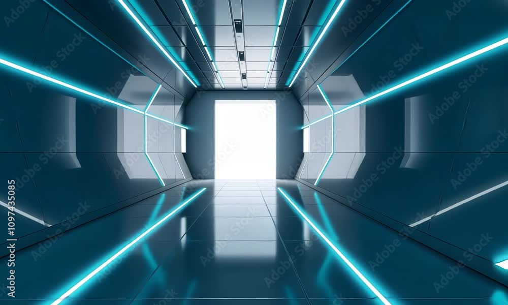 Futuristic Corridor: Neon Lights and Sleek Design Futuristic Corridor: Neon Lights and Sleek Design