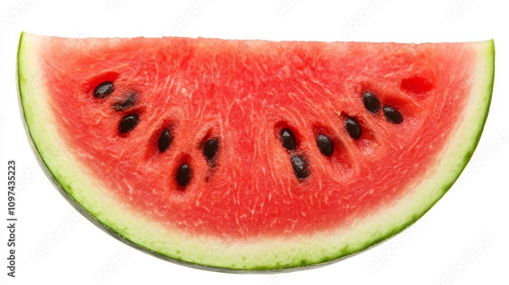 A juicy slice of watermelon with its vibrant red flesh and black seeds, Each slice’s rich color and subtle imperfections captured with precision A juicy slice of watermelon with its vibrant red flesh and black seeds, Each slice’s rich color and subtle imperfections captured with precision