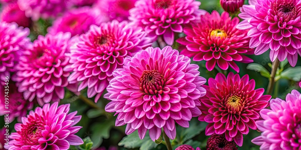 Close-up top view of a vibrant pink chrysanthemum flower bush , Pink, Chrysanthemum, Flower, Bush, Close-up, Top view, Garden Close-up top view of a vibrant pink chrysanthemum flower bush , Pink, Chrysanthemum, Flower, Bush, Close-up, Top view, Garden