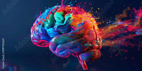 Creativity colorful brain exploding with powerful multicolor by powder coating color Digital art  photo