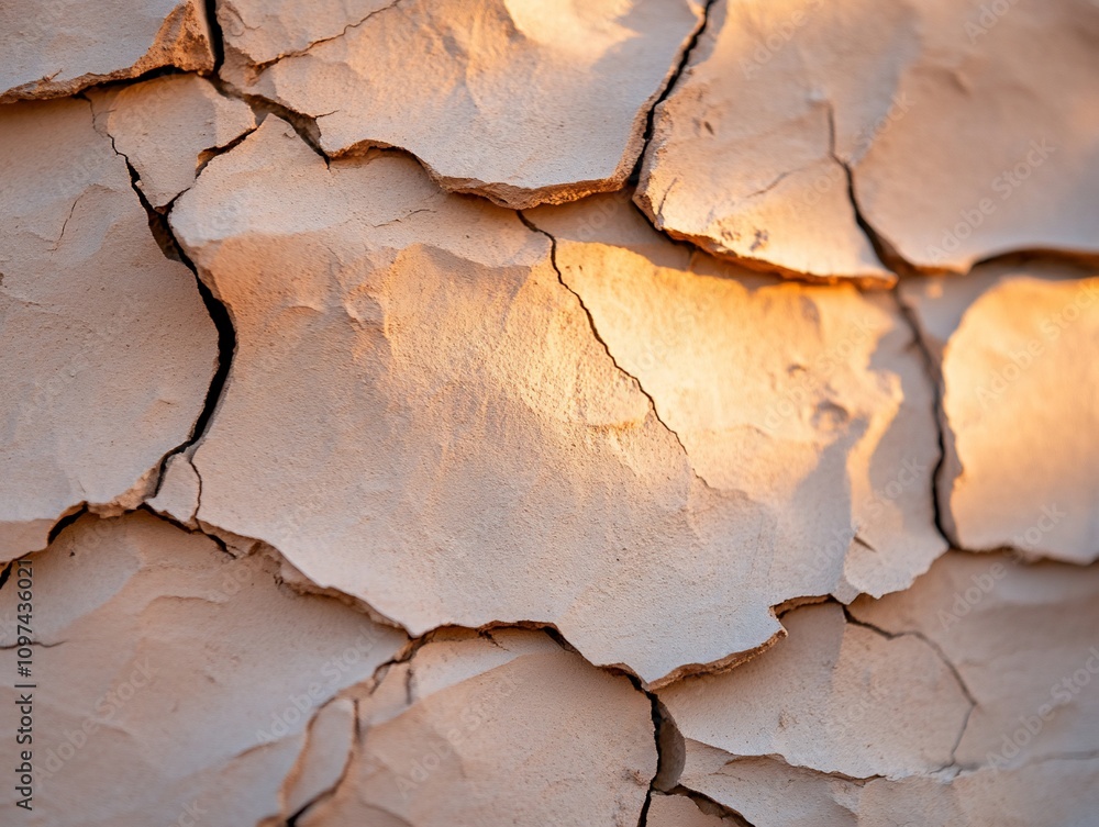 Fototapeta premium Close-up of cracked, dry earth at sunset.