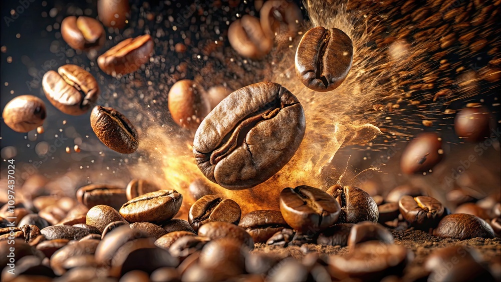 Extreme close-up shot of a coffee bean exploding in super slow motion Extreme close-up shot of a coffee bean exploding in super slow motion