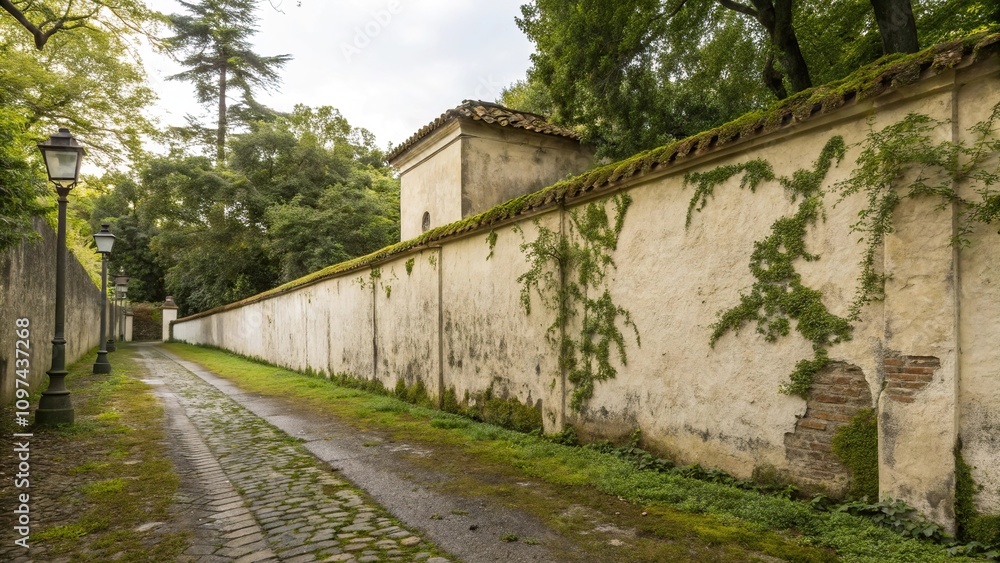 Old exterior wall with coarse plaster finish and moss growing on the surface, moss, exterior, natural Old exterior wall with coarse plaster finish and moss growing on the surface, moss, exterior, natural