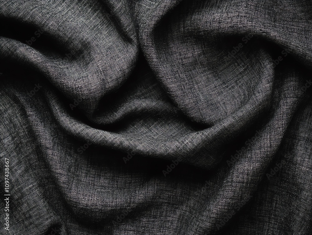 A close-up of textured gray fabric, showcasing its folds and patterns. A close-up of textured gray fabric, showcasing its folds and patterns.