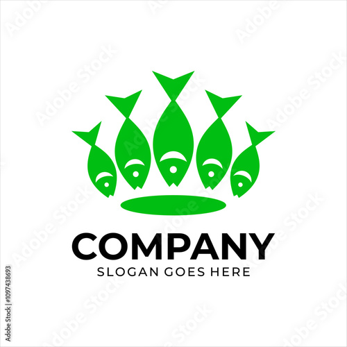 The logo combines fish into a cool crown, the logo is green.