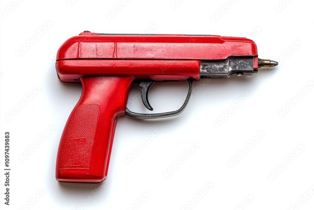 Red staple gun isolated on white background, ideal for office use Red staple gun isolated on white background, ideal for office use