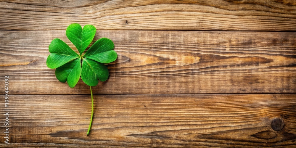 A vibrant green four-leaf clover rests on a rustic wooden surface, symbolizing luck and good fortune. A vibrant green four-leaf clover rests on a rustic wooden surface, symbolizing luck and good fortune.