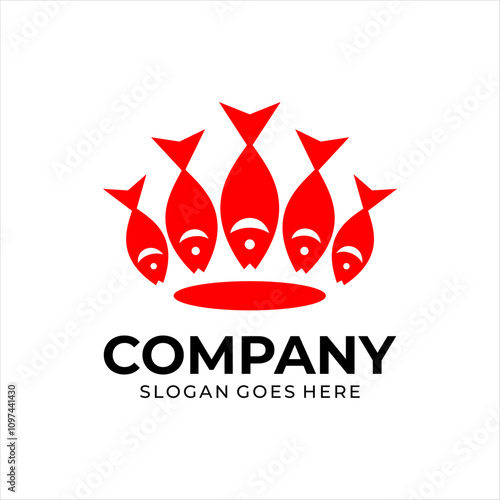 The logo combines fish into a cool crown, the logo is red.