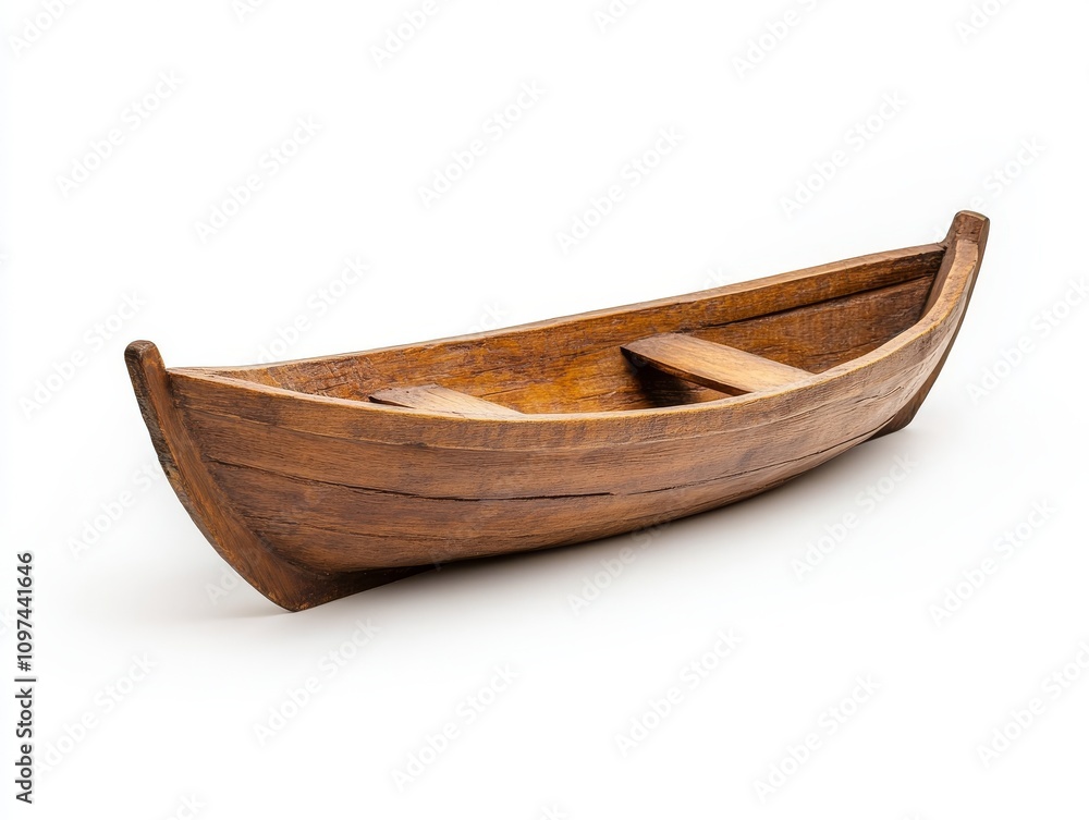 Wooden boat model, handcrafted, rustic design, isolated on white background Wooden boat model, handcrafted, rustic design, isolated on white background