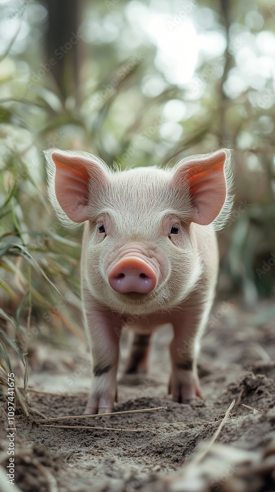 Adorable Pink Piglet in the Countryside: A Captivating Portrait Adorable Pink Piglet in the Countryside: A Captivating Portrait