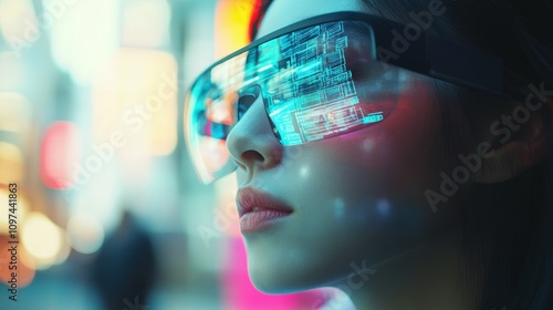 Futuristic Woman in Augmented Reality Glasses