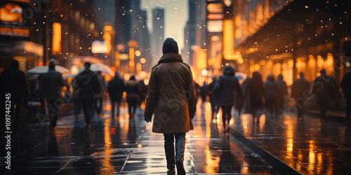 City Life in Motion. A Bokeh Blur of People Walking through the Busy Streets.