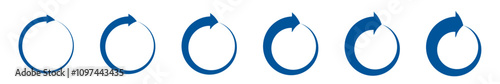 arrows circle icon with clock wise (cw) direction.  spin, rotating, circular arrow sign vector with blue color. 
