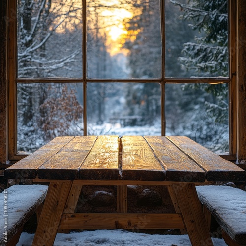 Wooden Picnic Table Winter ...