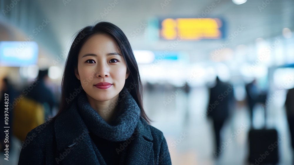 Confident Woman in Airport Terminal with Blurred Background Confident Woman in Airport Terminal with Blurred Background